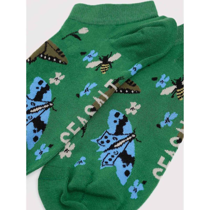 Seasalt Cornwall Bamboo Arty Trainer Socks - Wing Flower Bright Green image number 1